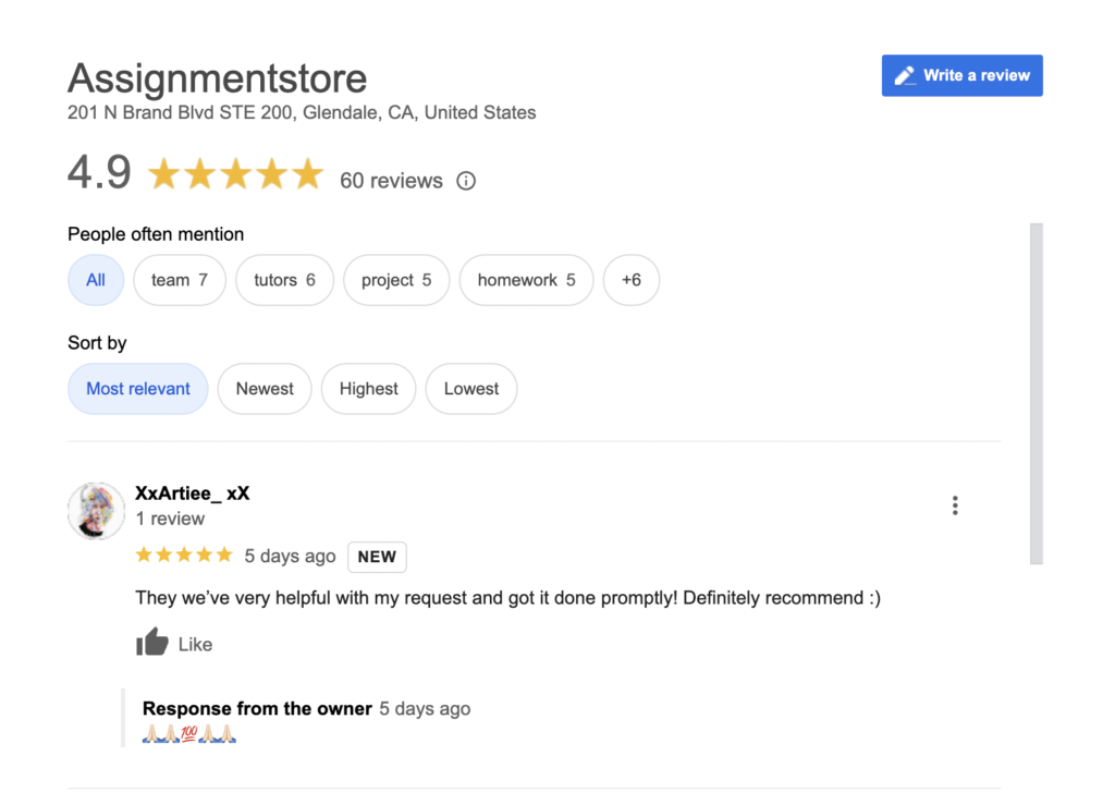 google review assignmentstore